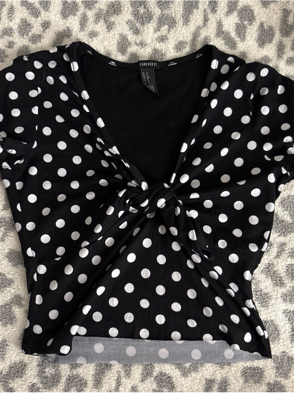 Forever 21 Black & White Polka Dot Tie-Front Crop Top